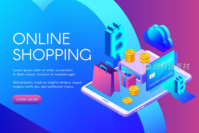 Online bitcoin shopping vector illustration